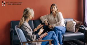 Image of a counselor speaking to her client.