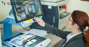 Image of a student using a CCTV video magnifier